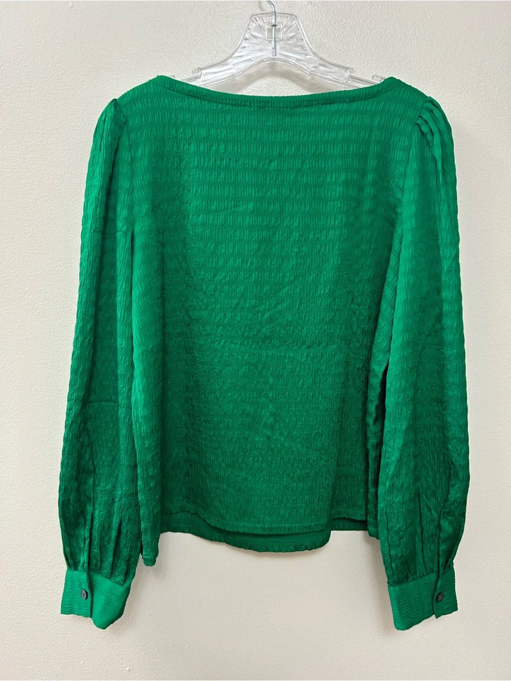 LOFT vibrant Green Crinkle Textured Long Sleeve Blouse Size-S